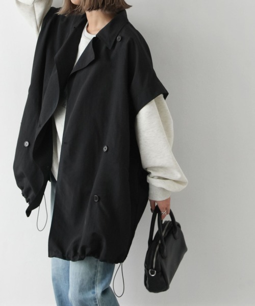 Chillfar（チルファー）の「袖取り外しダブルテーラーコート（トレンチコート・レディース・ブラック/ベージュ/オフホワイト/グリーン/マスタード・MEDIUM/LARGE）」の15枚目の写真