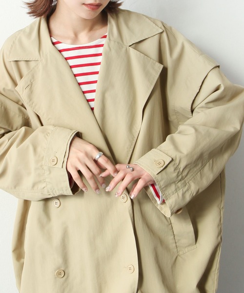 Chillfar（チルファー）の「袖取り外しダブルテーラーコート（トレンチコート・レディース・ブラック/ベージュ/オフホワイト/グリーン/マスタード・MEDIUM/LARGE）」の16枚目の写真