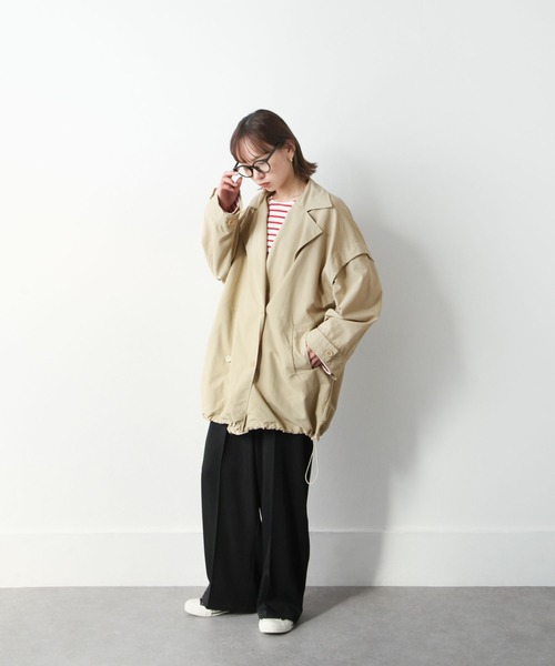 Chillfar（チルファー）の「袖取り外しダブルテーラーコート（トレンチコート・レディース・ブラック/ベージュ/オフホワイト/グリーン/マスタード・MEDIUM/LARGE）」の18枚目の写真