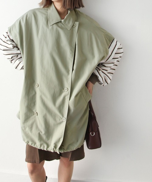 Chillfar（チルファー）の「袖取り外しダブルテーラーコート（トレンチコート・レディース・ブラック/ベージュ/オフホワイト/グリーン/マスタード・MEDIUM/LARGE）」の8枚目の写真