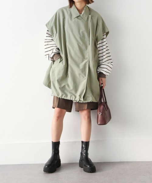 Chillfar（チルファー）の「袖取り外しダブルテーラーコート（トレンチコート・レディース・ブラック/ベージュ/オフホワイト/グリーン/マスタード・MEDIUM/LARGE）」の19枚目の写真