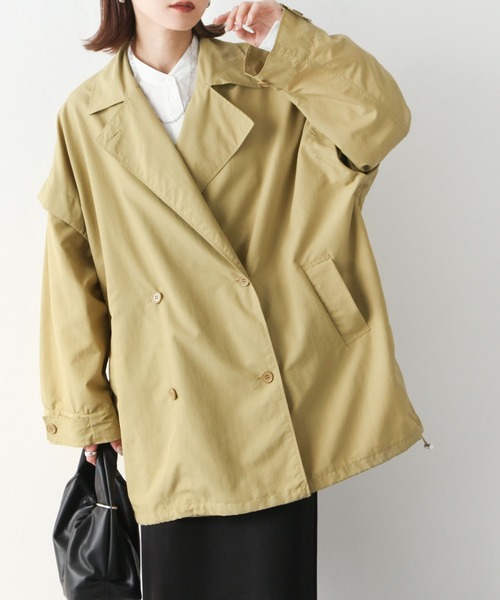 Chillfar（チルファー）の「袖取り外しダブルテーラーコート（トレンチコート・レディース・ブラック/ベージュ/オフホワイト/グリーン/マスタード・MEDIUM/LARGE）」の20枚目の写真