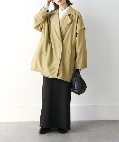 Chillfar（チルファー）の「袖取り外しダブルテーラーコート（トレンチコート・レディース・ブラック/ベージュ/オフホワイト/グリーン/マスタード・MEDIUM/LARGE）」の10枚目の写真