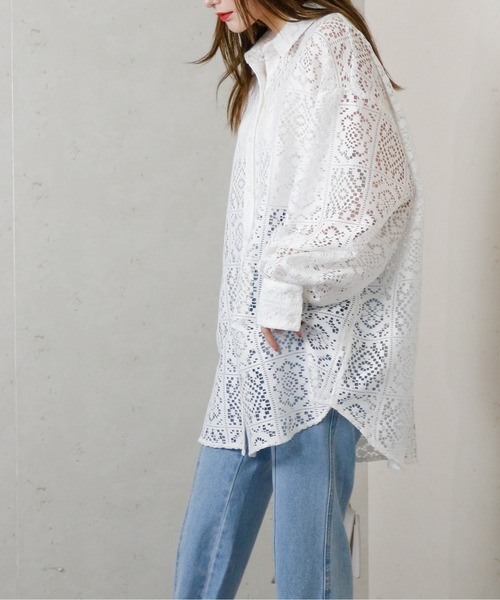 Per sist ence（パーシエンス）の「Per sist ence/パーシエンス　ラッセルレースオーバーサイズシャツ（シャツ/ブラウス・レディース・ブラック/アイボリー・FREE）」の9枚目の写真