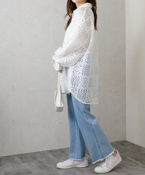 Per sist ence（パーシエンス）の「Per sist ence/パーシエンス　ラッセルレースオーバーサイズシャツ（シャツ/ブラウス・レディース・ブラック/アイボリー・FREE）」の10枚目の写真