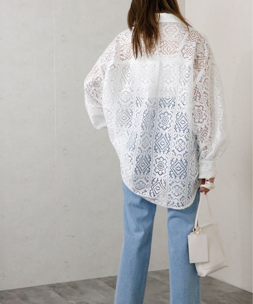 Per sist ence（パーシエンス）の「Per sist ence/パーシエンス　ラッセルレースオーバーサイズシャツ（シャツ/ブラウス・レディース・ブラック/アイボリー・FREE）」の11枚目の写真