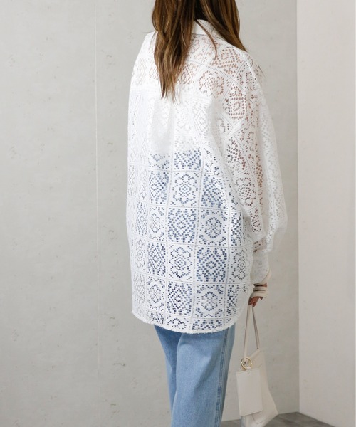 Per sist ence（パーシエンス）の「Per sist ence/パーシエンス　ラッセルレースオーバーサイズシャツ（シャツ/ブラウス・レディース・ブラック/アイボリー・FREE）」の12枚目の写真