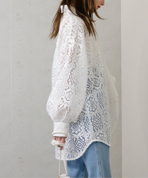Per sist ence（パーシエンス）の「Per sist ence/パーシエンス　ラッセルレースオーバーサイズシャツ（シャツ/ブラウス・レディース・ブラック/アイボリー・FREE）」の14枚目の写真