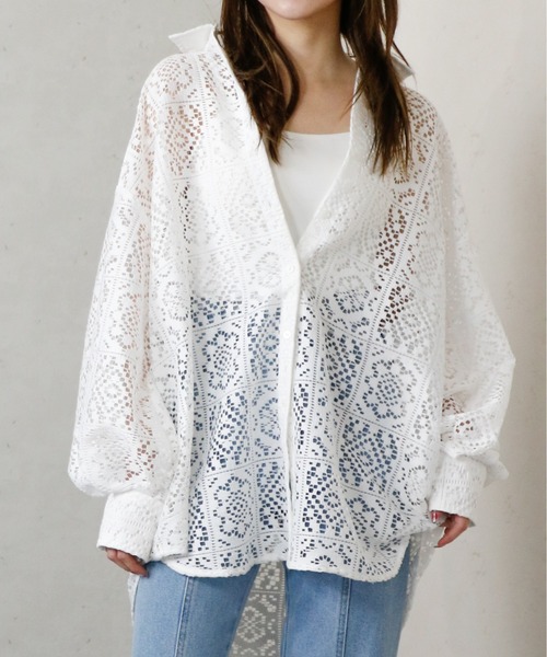 Per sist ence（パーシエンス）の「Per sist ence/パーシエンス　ラッセルレースオーバーサイズシャツ（シャツ/ブラウス・レディース・ブラック/アイボリー・FREE）」の20枚目の写真