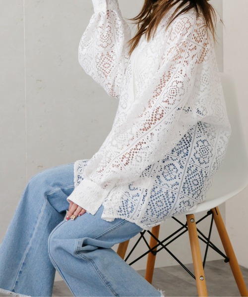 Per sist ence（パーシエンス）の「Per sist ence/パーシエンス　ラッセルレースオーバーサイズシャツ（シャツ/ブラウス・レディース・ブラック/アイボリー・FREE）」の18枚目の写真