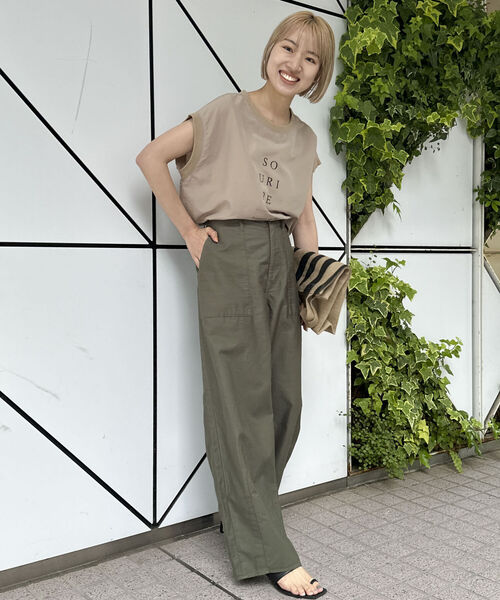 NOLLEY’S(ノーリーズ)の「◇【WEB限定】フレンチロゴTブラウス(Tシャツ/カットソー・レディース・キャメル/ベージュ/ブラック・FREE)」の14枚目の写真