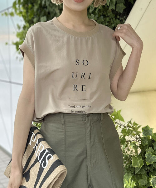 NOLLEY’S(ノーリーズ)の「◇【WEB限定】フレンチロゴTブラウス(Tシャツ/カットソー・レディース・キャメル/ベージュ/ブラック・FREE)」の15枚目の写真