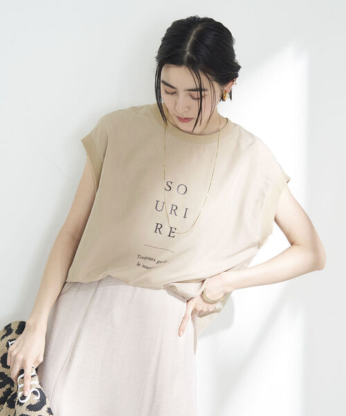 NOLLEY’S(ノーリーズ)の「◇【WEB限定】フレンチロゴTブラウス(Tシャツ/カットソー・レディース・キャメル/ベージュ/ブラック・FREE)」の21枚目の写真