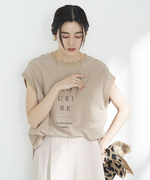 NOLLEY’S(ノーリーズ)の「◇【WEB限定】フレンチロゴTブラウス(Tシャツ/カットソー・レディース・キャメル/ベージュ/ブラック・FREE)」の22枚目の写真