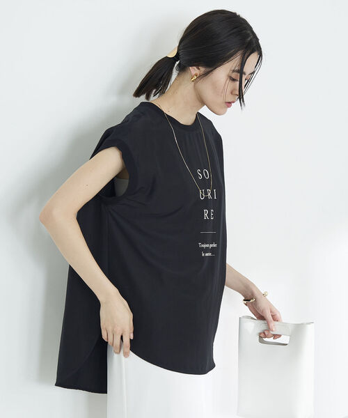 NOLLEY’S(ノーリーズ)の「◇【WEB限定】フレンチロゴTブラウス(Tシャツ/カットソー・レディース・キャメル/ベージュ/ブラック・FREE)」の4枚目の写真