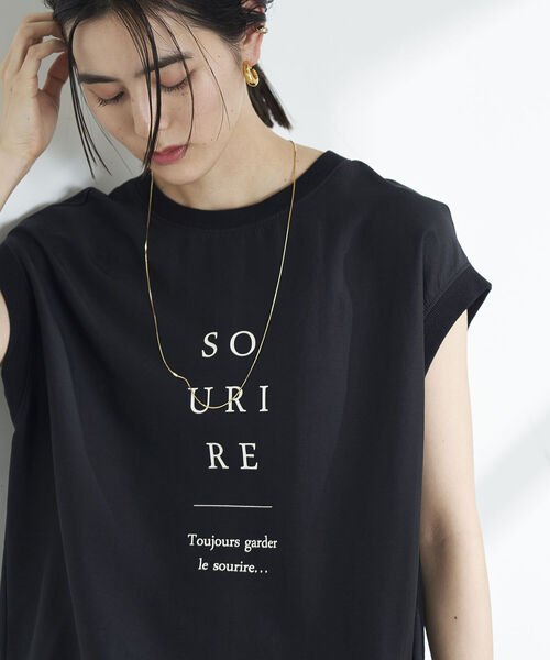 NOLLEY’S(ノーリーズ)の「◇【WEB限定】フレンチロゴTブラウス(Tシャツ/カットソー・レディース・キャメル/ベージュ/ブラック・FREE)」の7枚目の写真