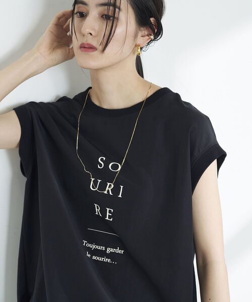 NOLLEY’S(ノーリーズ)の「◇【WEB限定】フレンチロゴTブラウス(Tシャツ/カットソー・レディース・キャメル/ベージュ/ブラック・FREE)」の8枚目の写真