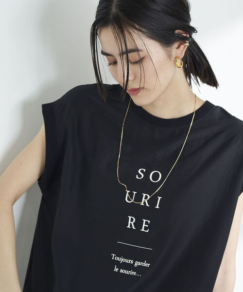 NOLLEY’S(ノーリーズ)の「◇【WEB限定】フレンチロゴTブラウス(Tシャツ/カットソー・レディース・キャメル/ベージュ/ブラック・FREE)」の9枚目の写真