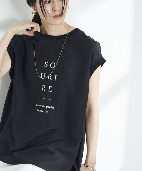 NOLLEY’S(ノーリーズ)の「◇【WEB限定】フレンチロゴTブラウス(Tシャツ/カットソー・レディース・キャメル/ベージュ/ブラック・FREE)」の10枚目の写真