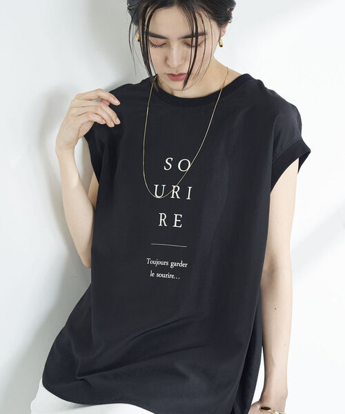 NOLLEY’S(ノーリーズ)の「◇【WEB限定】フレンチロゴTブラウス(Tシャツ/カットソー・レディース・キャメル/ベージュ/ブラック・FREE)」の11枚目の写真