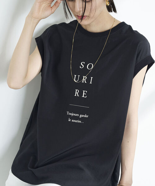 NOLLEY’S(ノーリーズ)の「◇【WEB限定】フレンチロゴTブラウス(Tシャツ/カットソー・レディース・キャメル/ベージュ/ブラック・FREE)」の12枚目の写真