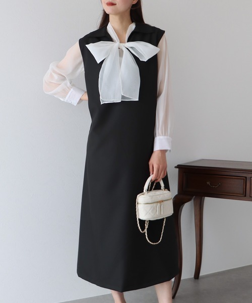 BLUEEAST(ブルーイースト)の「深Vネックジャンスカ(ジャンパースカート・レディース・ブラック/アイボリー/グレイッシュベージュ・MEDIUM)」の22枚目の写真