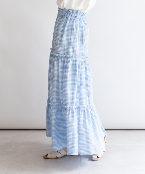 VitaFelice（ヴィータフェリーチェ）の「ギンガムチェックティアードスカート（スカート・レディース・ブラック/ブルー・FREE）」の2枚目の写真