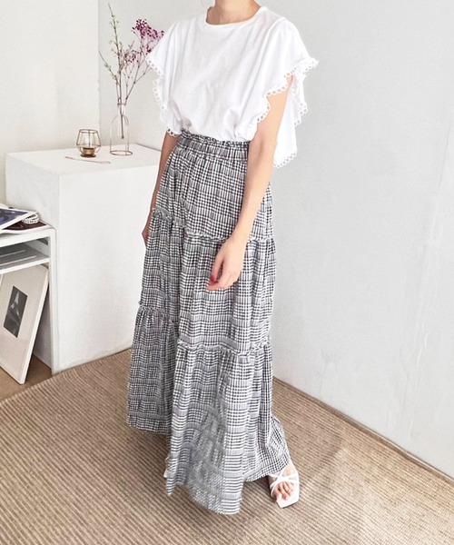 VitaFelice（ヴィータフェリーチェ）の「ギンガムチェックティアードスカート（スカート・レディース・ブラック/ブルー・FREE）」の9枚目の写真