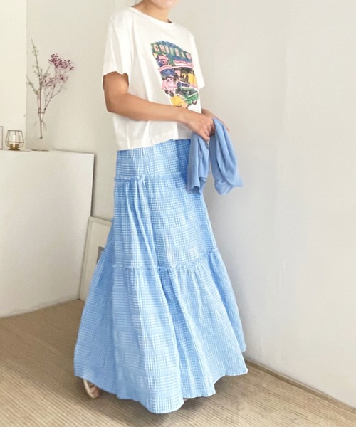 VitaFelice（ヴィータフェリーチェ）の「ギンガムチェックティアードスカート（スカート・レディース・ブラック/ブルー・FREE）」の3枚目の写真