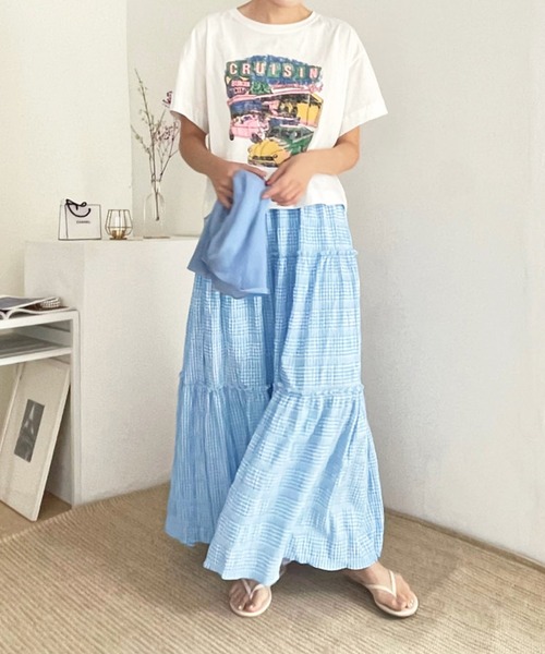 VitaFelice（ヴィータフェリーチェ）の「ギンガムチェックティアードスカート（スカート・レディース・ブラック/ブルー・FREE）」の4枚目の写真