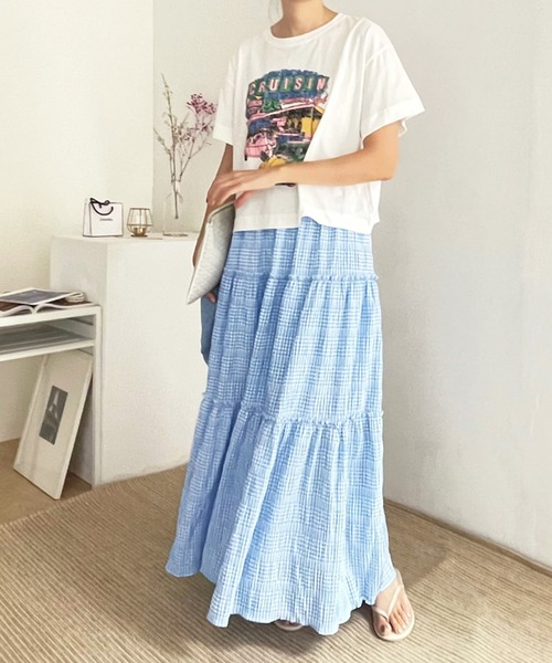 VitaFelice（ヴィータフェリーチェ）の「ギンガムチェックティアードスカート（スカート・レディース・ブラック/ブルー・FREE）」の7枚目の写真