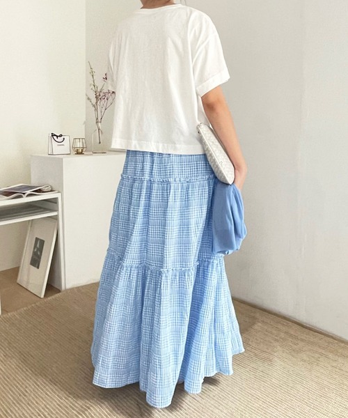 VitaFelice（ヴィータフェリーチェ）の「ギンガムチェックティアードスカート（スカート・レディース・ブラック/ブルー・FREE）」の6枚目の写真