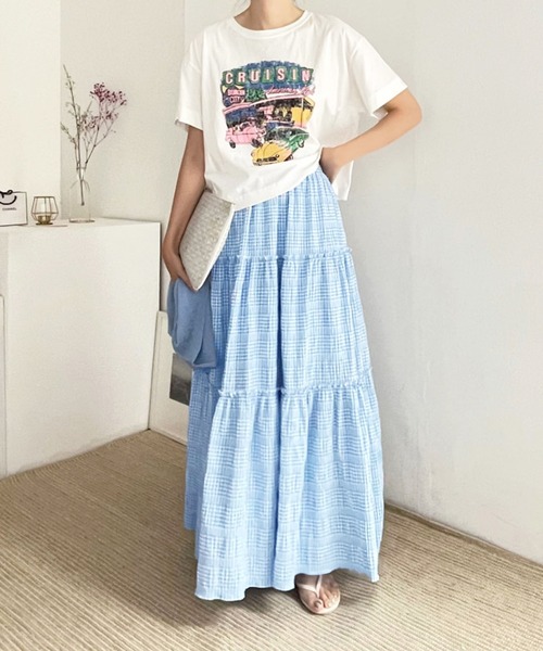 VitaFelice（ヴィータフェリーチェ）の「ギンガムチェックティアードスカート（スカート・レディース・ブラック/ブルー・FREE）」の12枚目の写真