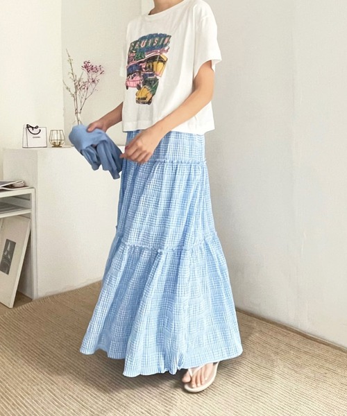 VitaFelice（ヴィータフェリーチェ）の「ギンガムチェックティアードスカート（スカート・レディース・ブラック/ブルー・FREE）」の5枚目の写真