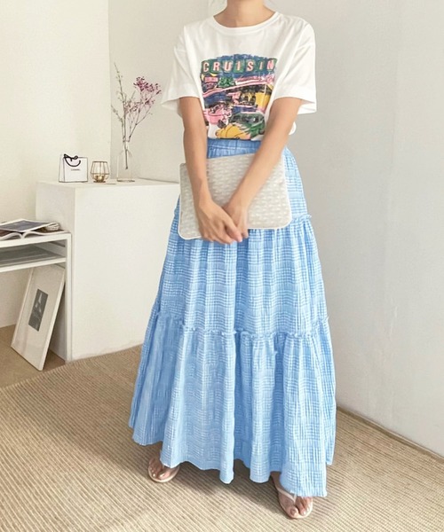 VitaFelice（ヴィータフェリーチェ）の「ギンガムチェックティアードスカート（スカート・レディース・ブラック/ブルー・FREE）」の22枚目の写真