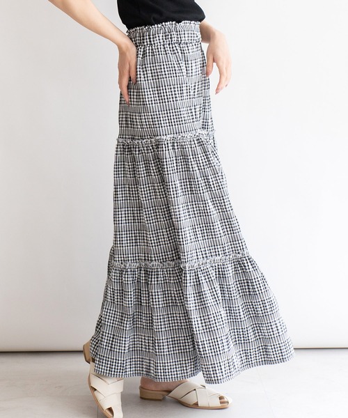 VitaFelice（ヴィータフェリーチェ）の「ギンガムチェックティアードスカート（スカート・レディース・ブラック/ブルー・FREE）」の13枚目の写真