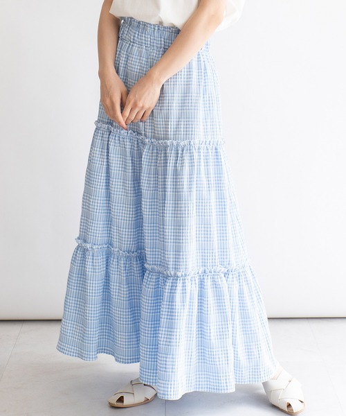 VitaFelice（ヴィータフェリーチェ）の「ギンガムチェックティアードスカート（スカート・レディース・ブラック/ブルー・FREE）」の16枚目の写真