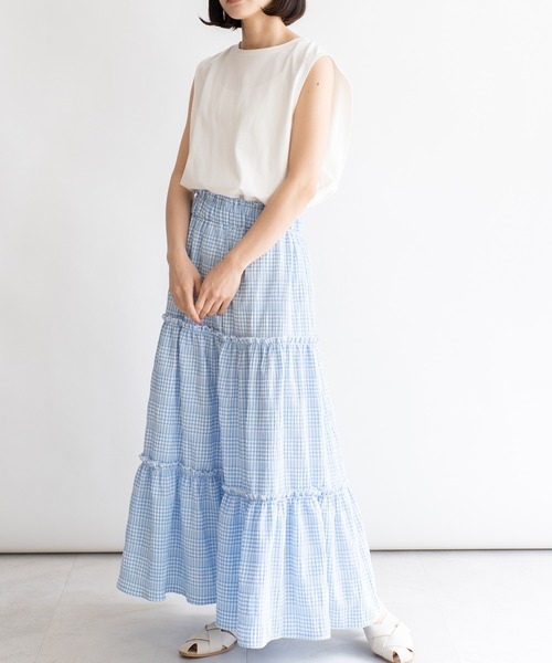 VitaFelice（ヴィータフェリーチェ）の「ギンガムチェックティアードスカート（スカート・レディース・ブラック/ブルー・FREE）」の17枚目の写真