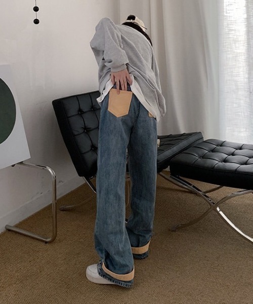 Vipoa(ヴィポア)の「ルーズシルエットリメイクデザインデニム(デニムパンツ・レディース・ブルー・MEDIUM/LARGE)」の3枚目の写真