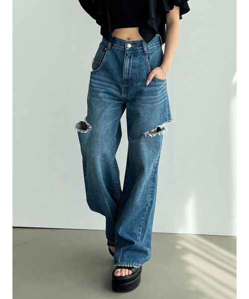 EMODA（エモダ）の「ハイカットルーズワイドジーンズ（デニムパンツ・レディース・ブラック/ブルー/ベージュ・SMALL/MEDIUM）」の11枚目の写真