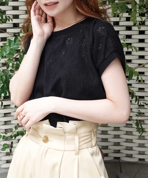 CORNERS（コーナーズ）の「ストレッチレースフレンチプルオーバー（Tシャツ/カットソー・レディース・ラベンダー/ミント/ブラック/ホワイト・FREE）」の3枚目の写真