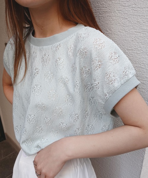 CORNERS（コーナーズ）の「ストレッチレースフレンチプルオーバー（Tシャツ/カットソー・レディース・ラベンダー/ミント/ブラック/ホワイト・FREE）」の7枚目の写真