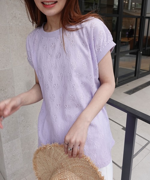 tシャツ ストレッチレースクルーネックプルオーバー レディース mysty woman tシャツ ストレッチレースインナープルオーバー半袖