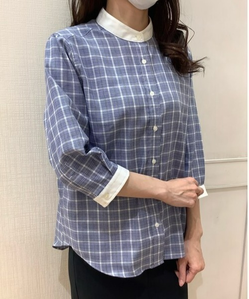 Pitta Re:)（ピッタリ）の「【Pitta Re:)】ふわっとガーゼシャツ 七分袖 綿100% レディースカジュアルシャツ（シャツ/ブラウス・レディース・ブルー・S/M/L/LL）」の7枚目の写真