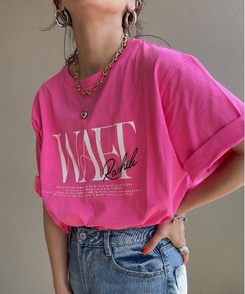 feepur by saya(フェピュールバイサヤ)の「配色ニュアンスロゴTee(Tシャツ/カットソー・レディース・ブルー/オフホワイト/ブラック/ピンク・MEDIUM)」の4枚目の写真