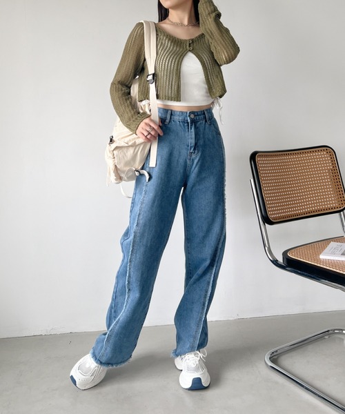 CLEA(クレア)の「フリンジライン ストレートデニムパンツ(デニムパンツ・レディース・ブルー/ライトブルー・M/L)」の9枚目の写真