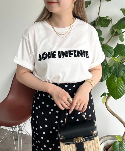 prose verse(プロズヴェール)の「パール付きブロックロゴTシャツ(Tシャツ/カットソー・レディース・チャコール/オフホワイト・MEDIUM)」の1枚目の写真