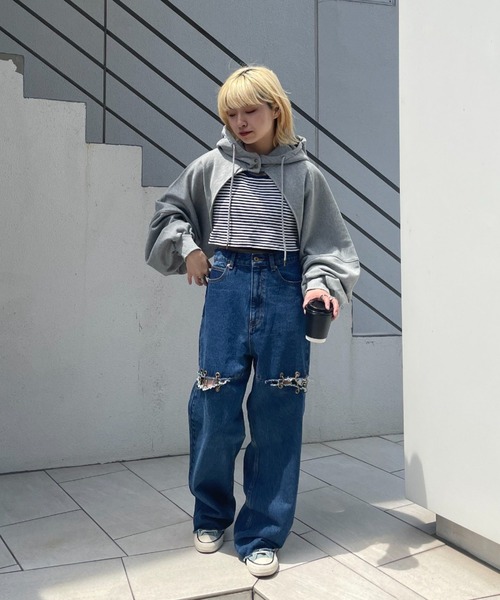 CIAOPANIC（チャオパニック）の「ショート丈フーディーボレロ（カーディガン/ボレロ・レディース・ライトグレー/ピンク/グレー・FREE）」の11枚目の写真