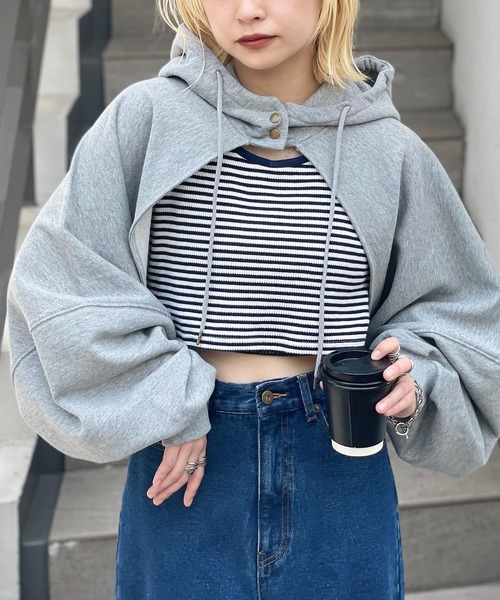 CIAOPANIC（チャオパニック）の「ショート丈フーディーボレロ（カーディガン/ボレロ・レディース・ライトグレー/ピンク/グレー・FREE）」の15枚目の写真