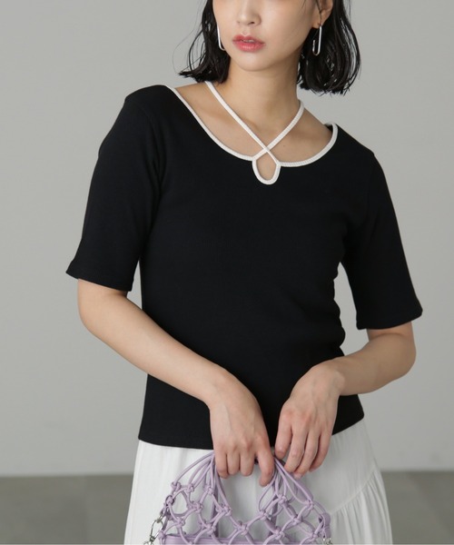 FREE'S MART（フリーズマート）の「◆ホルターネック半袖カットソー（Tシャツ/カットソー・レディース・ホワイト系その他/ブルー/ブラック・FREE）」の4枚目の写真